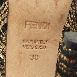 Fendi Black/Gold Suede Peep Toe Platform Pumps Size 38