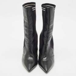 Fendi Black Leather And Stretch Knit Fabric Rockoko Ankle Boots Size 38.5