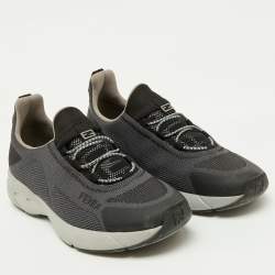 Fendi Dark Grey/Black Knit Fabric Faster Slip On Low Top Sneakers Size 40