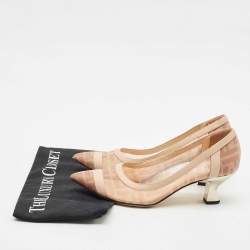 Fendi Light Pink/Brown Zucca Mesh and Leather Colibri Pumps Size 38