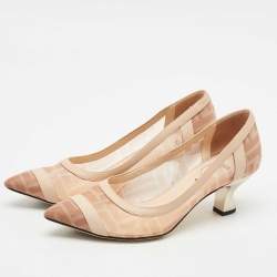Fendi Light Pink/Brown Zucca Mesh and Leather Colibri Pumps Size 38
