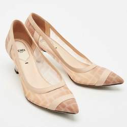 Fendi Light Pink/Brown Zucca Mesh and Leather Colibri Pumps Size 38