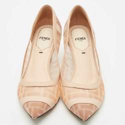 Fendi Light Pink/Brown Zucca Mesh and Leather Colibri Pumps Size 38