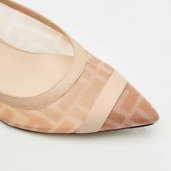 Fendi Light Pink/Brown Zucca Mesh and Leather Colibri Pumps Size 38