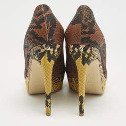 Fendi Brown Python Embossed Leather Peep Toe Platform Pumps Size 37.5