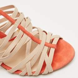 Fendi Red/Beige Suede And Elastic Strappy Sandals Size 38