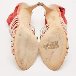 Fendi Red/Beige Suede And Elastic Strappy Sandals Size 38