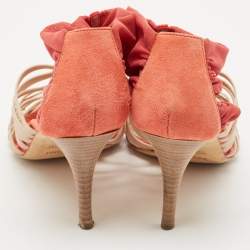 Fendi Red/Beige Suede And Elastic Strappy Sandals Size 38