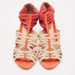 Fendi Red/Beige Suede And Elastic Strappy Sandals Size 38