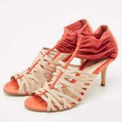 Fendi Red/Beige Suede And Elastic Strappy Sandals Size 38
