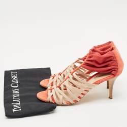 Fendi Red/Beige Suede And Elastic Strappy Sandals Size 38