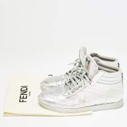 Fendi X Nicki Minaj Silver Laminated Leather High Top Sneakers 38.5