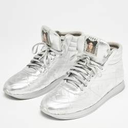Fendi X Nicki Minaj Silver Laminated Leather High Top Sneakers 38.5