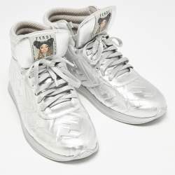 Fendi X Nicki Minaj Silver Laminated Leather High Top Sneakers 38.5
