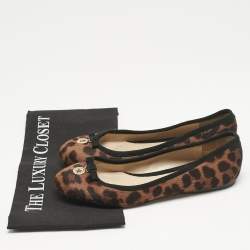 Fendi Black/Brown Suede and Leopard Print Calf Hair Bow Ballet Flats Size 37