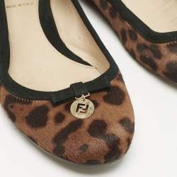 Fendi Black/Brown Suede and Leopard Print Calf Hair Bow Ballet Flats Size 37