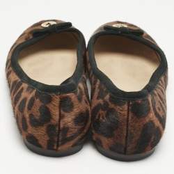 Fendi Black/Brown Suede and Leopard Print Calf Hair Bow Ballet Flats Size 37
