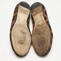 Fendi Black/Brown Suede and Leopard Print Calf Hair Bow Ballet Flats Size 37
