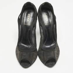 Fendi Black Zucca Mesh and Coated Fabric Peep Toe Pumps Size 37