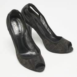 Fendi Black Zucca Mesh and Coated Fabric Peep Toe Pumps Size 37