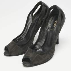 Fendi Black Zucca Mesh and Coated Fabric Peep Toe Pumps Size 37