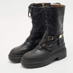 Fendi Black Leather Delfina Biker Boots Size 38