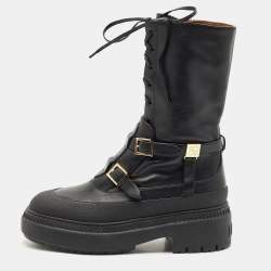 Fendi Black Leather Delfina Biker Boots Size 38