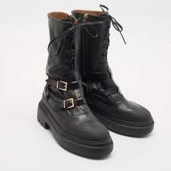 Fendi Black Leather Delfina Biker Boots Size 38