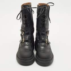 Fendi Black Leather Delfina Biker Boots Size 38