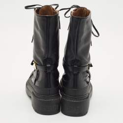 Fendi Black Leather Delfina Biker Boots Size 38