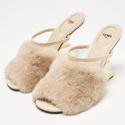 Fendi Brown Mink Fur and Leather Fendi First Ankle Strap Sandals Size 39