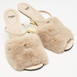 Fendi Brown Mink Fur and Leather Fendi First Ankle Strap Sandals Size 39