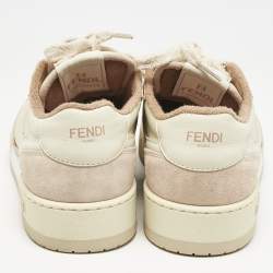مملوكة مسبقًا Fendi Two Tone Leather and Suede Logo FF Match Low Top Sneakers Size 39
