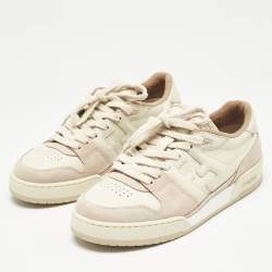 مملوكة مسبقًا Fendi Two Tone Leather and Suede Logo FF Match Low Top Sneakers Size 39