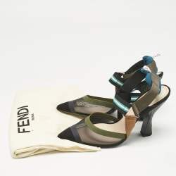 Fendi Multicolor Canvas and Mesh Colibri Slingback Pumps Size 41