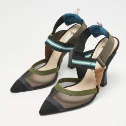 Fendi Multicolor Canvas and Mesh Colibri Slingback Pumps Size 41