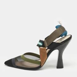 Fendi Multicolor Canvas and Mesh Colibri Slingback Pumps Size 41