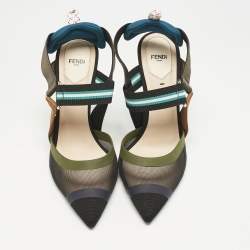 Fendi Multicolor Canvas and Mesh Colibri Slingback Pumps Size 41