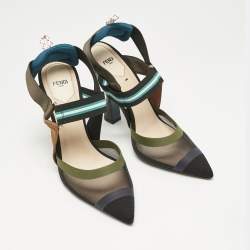 Fendi Multicolor Canvas and Mesh Colibri Slingback Pumps Size 41