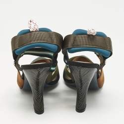 Fendi Multicolor Canvas and Mesh Colibri Slingback Pumps Size 41