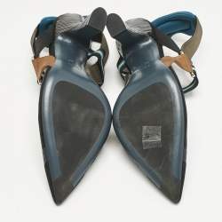 Fendi Multicolor Canvas and Mesh Colibri Slingback Pumps Size 41