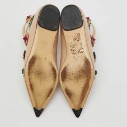 Fendi Beige Patent Leather Flowerland Ankle Strap Flats Size 38