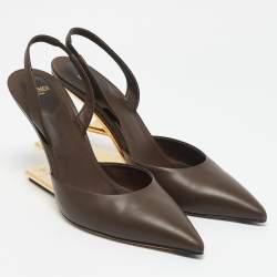 Pre Owned Fendi Brown Leather Fendi First Slingback Pumps Size 40