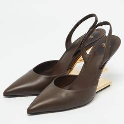 Pre Owned Fendi Brown Leather Fendi First Slingback Pumps Size 40