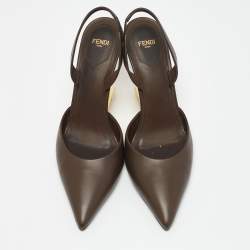 Pre Owned Fendi Brown Leather Fendi First Slingback Pumps Size 40