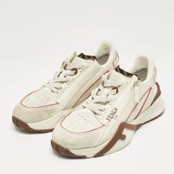 Fendi Beige Mesh and Suede Flow Sneakers Size 38