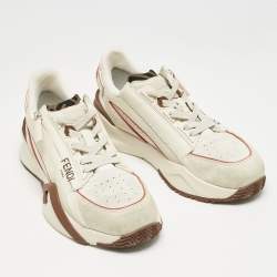 Fendi Beige Mesh and Suede Flow Sneakers Size 38