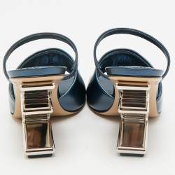 Fendi Metallic Blue Leather Fendi First Slide Sandals Size 38