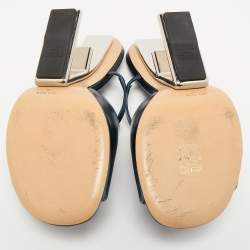 Fendi Metallic Blue Leather Fendi First Slide Sandals Size 38
