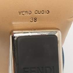 Fendi Metallic Blue Leather Fendi First Slide Sandals Size 38